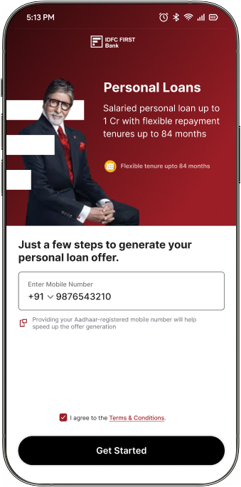 IDFC FIRST Bank Personal Loan Mobile App New User to Banking